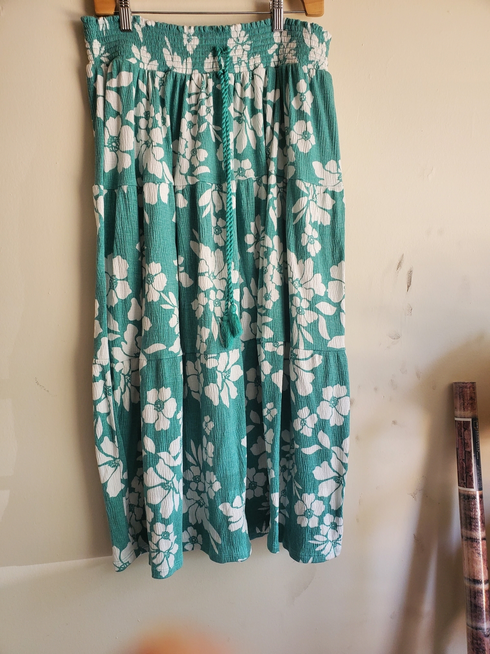 Terra & Sky Teal and White Hawaiin Tiered Maxi Skirt
